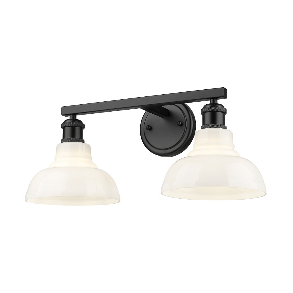 Yep by Golden Lighting Carver 2-light Vanity in Matte Black and Vintage Milk Glass